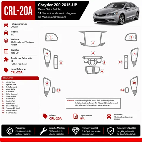 Chrysler 200 2015-heute 3D Cockpit Dekor Interieurleisten Set Full Set / as shown in product diagram-teilig