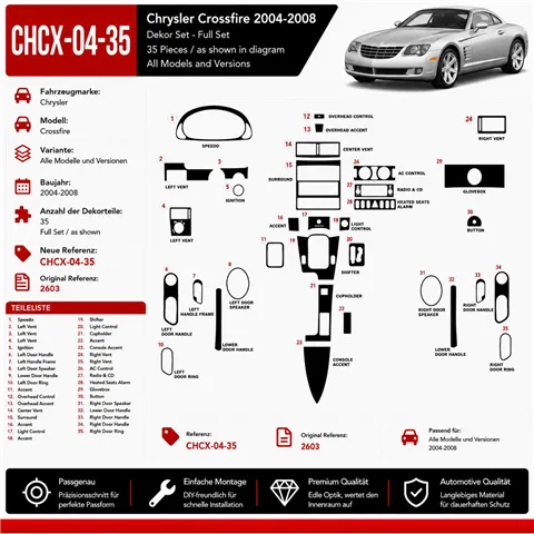 Chrysler Crossfire 2004-2008 3D Cockpit Dekor Interieurleisten Set 35-teilig