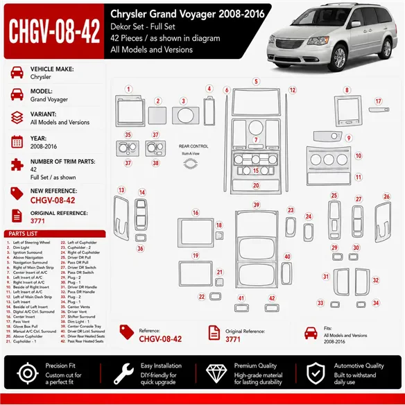 Chrysler Grand Voyager 2008-2016 3D Cockpit Dekor Interieurleisten Set 42-teilig