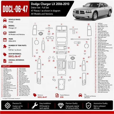 Dodge Charger LX 2006-2010 3D Cockpit Dekor Interieurleisten Set 47-teilig