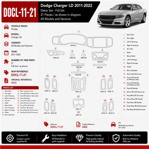 Dodge Charger LD 2011-2022 3D Cockpit Dekor Interieurleisten Set 21-teilig