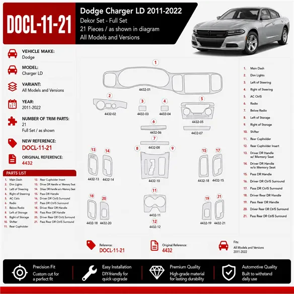 Dodge Charger LD 2011-2022 3D Cockpit Dekor Interieurleisten Set 21-teilig