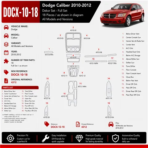 Dodge Caliber 2010-2012 3D Cockpit Dekor Interieurleisten Set 18-teilig
