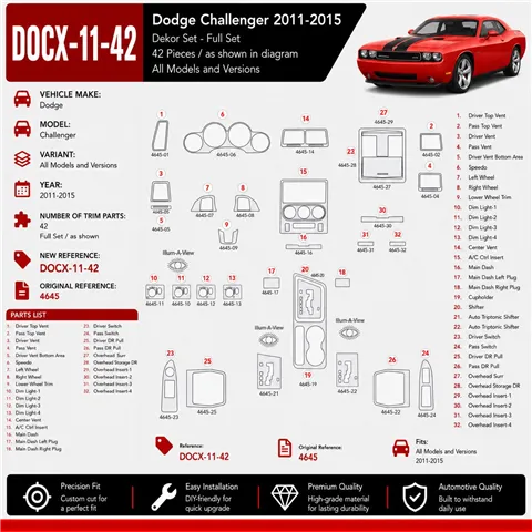 Dodge Challenger 2011-2015 3D Cockpit Dekor Interieurleisten Set 42-teilig