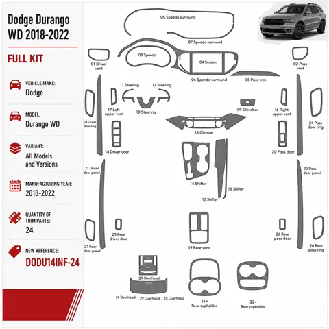 Dodge Durango WD 2018-2022 3D Cockpit Dekor Interieurleisten Set 24-teilig