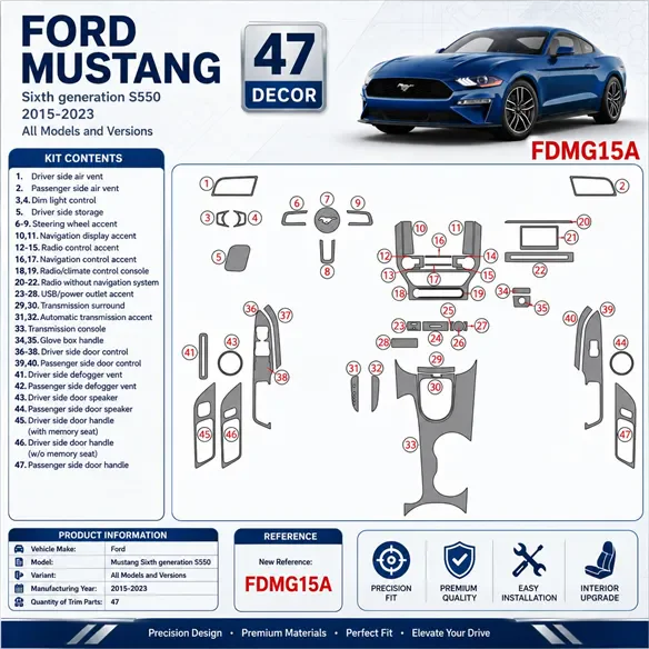 Ford Mustang 2015-2023 3D Cockpit Dekor Interieurleisten Set 47-teilig