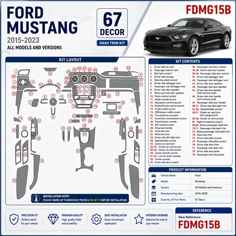 Ford Mustang 2015-2023 3D Cockpit Dekor Interieurleisten Set 67-teilig