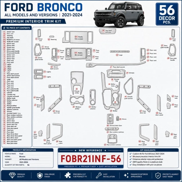 Ford Bronco 2021-2024 3D Cockpit Dekor Interieurleisten Set 56-teilig