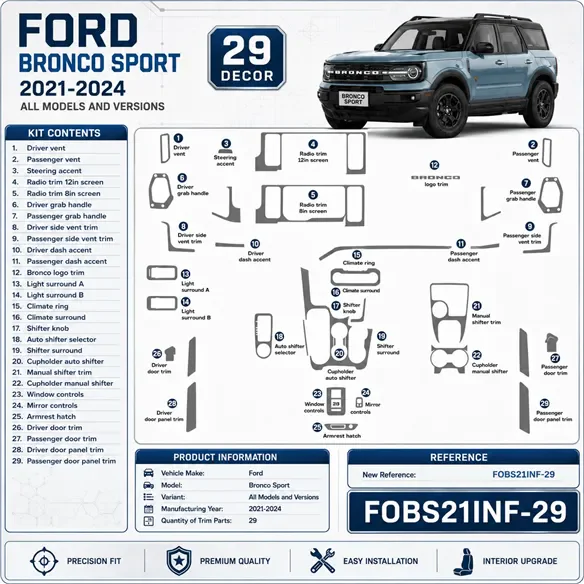 Ford Bronco Sport 2021-2024 3D Cockpit Dekor Interieurleisten Set 29-teilig