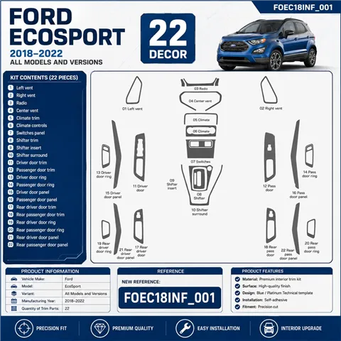 Ford EcoSport 2018-2022 3D Cockpit Dekor Interieurleisten Set 22-teilig
