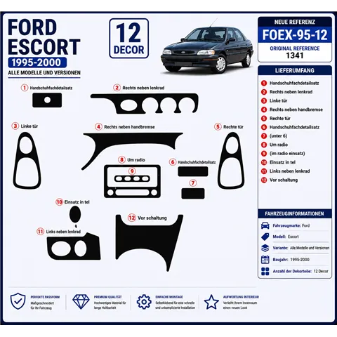 Ford Escort 1995-2000 3D Cockpit Dekor Interieurleisten Set 12-teilig 2