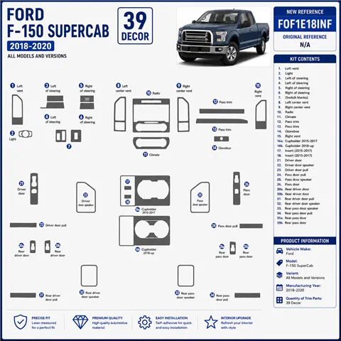 Ford F-150 SuperCab 2018-2020 3D Cockpit Dekor Interieurleisten Set 39-teilig