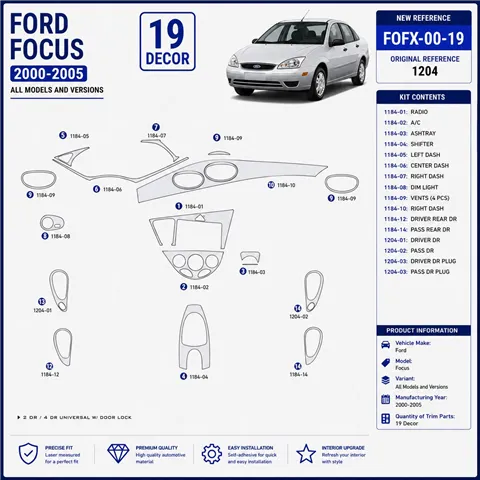 Ford Focus 2000-2005 3D Cockpit Dekor Interieurleisten Set 19-teilig