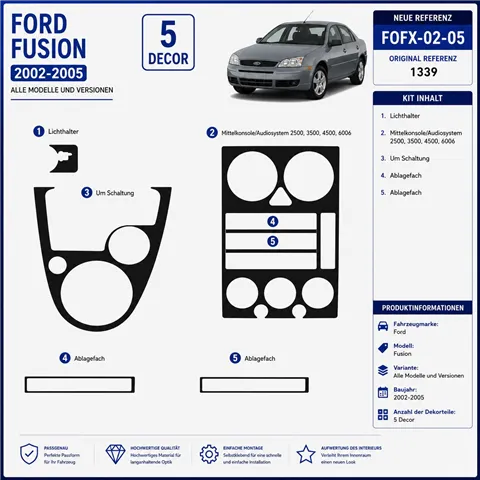 Ford Fusion 2002-2005 3D Cockpit Dekor Interieurleisten Set 5-teilig