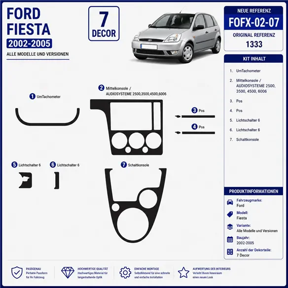 Ford Fiesta 2002-2005 3D Cockpit Dekor Interieurleisten Set 7-teilig