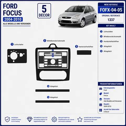 Ford Focus 2004-2010 3D Cockpit Dekor Interieurleisten Set 5-teilig
