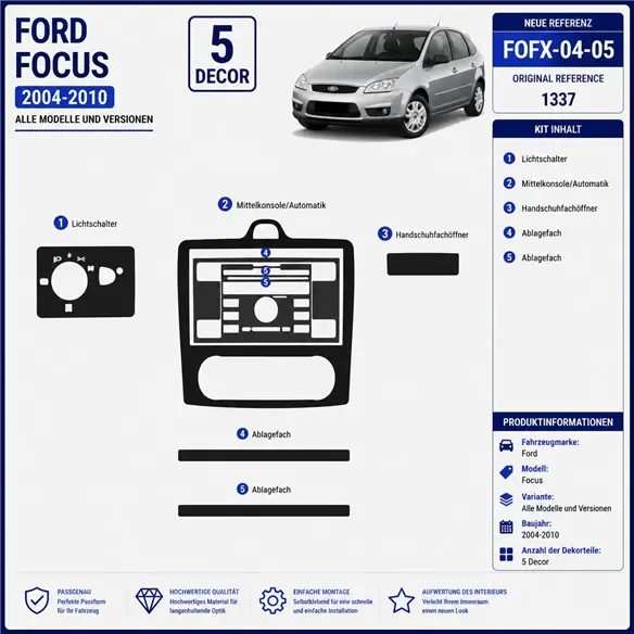 Ford Focus 2004-2010 3D Cockpit Dekor Interieurleisten Set 5-teilig
