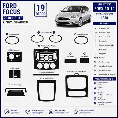 Ford Focus 2010-heute 3D Cockpit Dekor Interieurleisten Set 19-teilig
