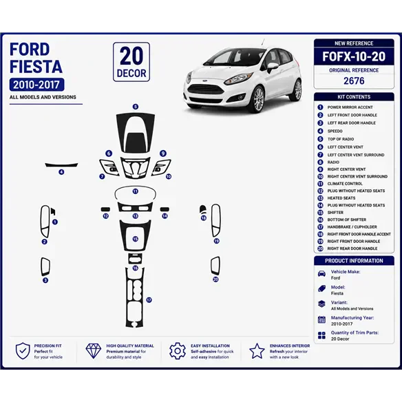 Ford Fiesta 2010-2017 3D Cockpit Dekor Interieurleisten Set 20-teilig