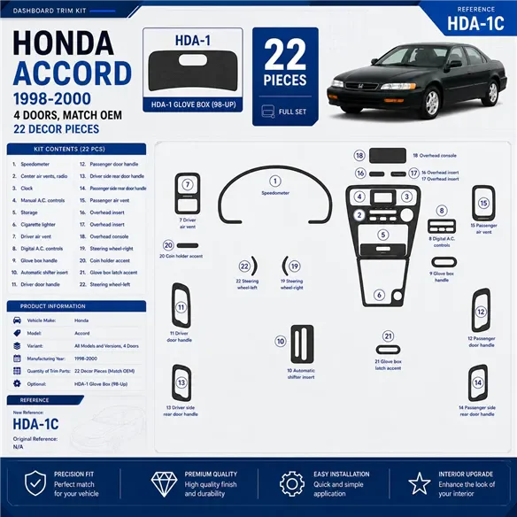 Honda Accord 1998-2000 3D Cockpit Dekor Interieurleisten Set 22-teilig
