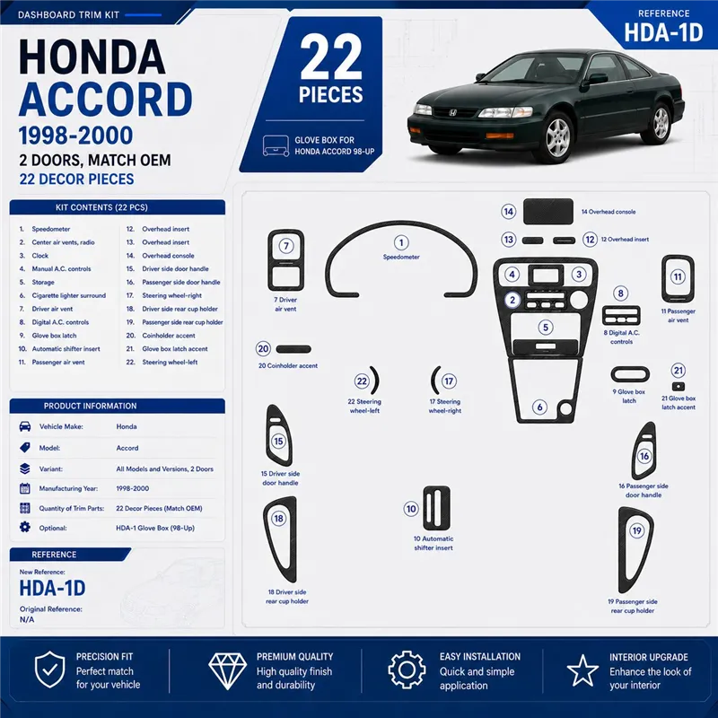Honda Accord 1998-2000 3D Cockpit Dekor Interieurleisten Set 22-teilig