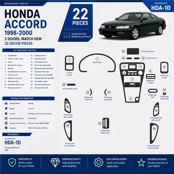 Honda Accord 1998-2000 3D Cockpit Dekor Interieurleisten Set 22-teilig