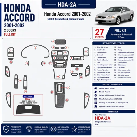 Honda Accord 2001-2002 3D Cockpit Dekor Interieurleisten Set 27-teilig