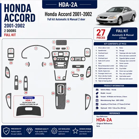 Honda Accord 2001-2002 3D Cockpit Dekor Interieurleisten Set 27-teilig