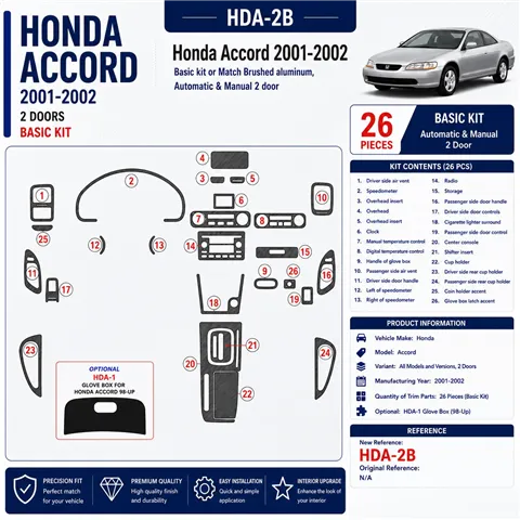 Honda Accord 2001-2002 3D Cockpit Dekor Interieurleisten Set 26-teilig