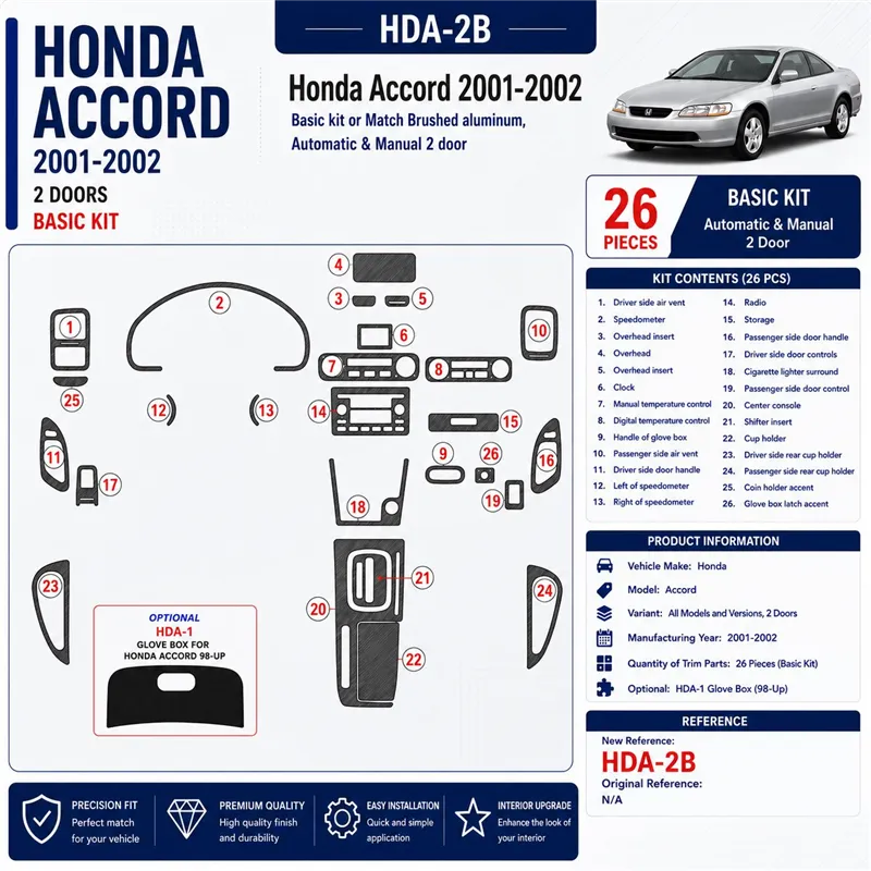 Honda Accord 2001-2002 3D Cockpit Dekor Interieurleisten Set 26-teilig