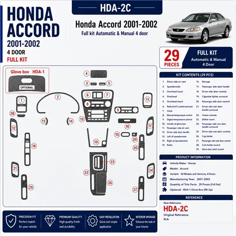 Honda Accord 2001-2002 3D Cockpit Dekor Interieurleisten Set 29-teilig