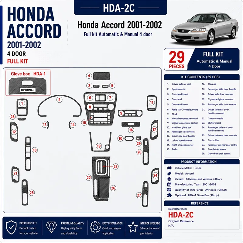 Honda Accord 2001-2002 3D Cockpit Dekor Interieurleisten Set 29-teilig