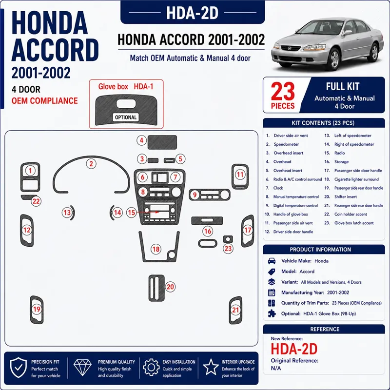 Honda Accord 2001-2002 3D Cockpit Dekor Interieurleisten Set 23-teilig