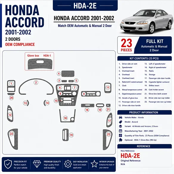 Honda Accord 2001-2002 3D Cockpit Dekor Interieurleisten Set 23-teilig