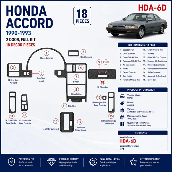 Honda Accord 1990-1993 3D Cockpit Dekor Interieurleisten Set 18-teilig