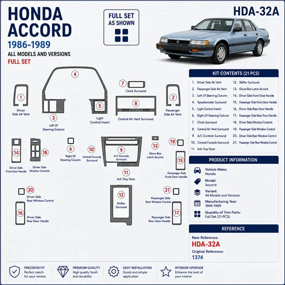 Honda Accord 1986-1989 3D Cockpit Dekor Interieurleisten Set Full Set / as shown in product diagram-teilig