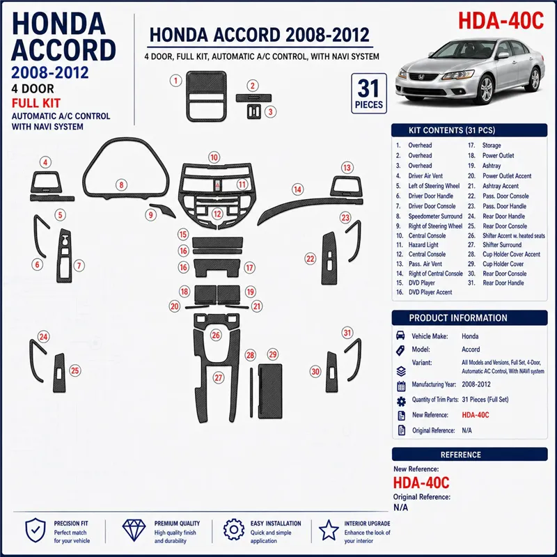 Honda Accord 2008-2012 3D Cockpit Dekor Interieurleisten Set Full Set / as shown in product diagram-teilig