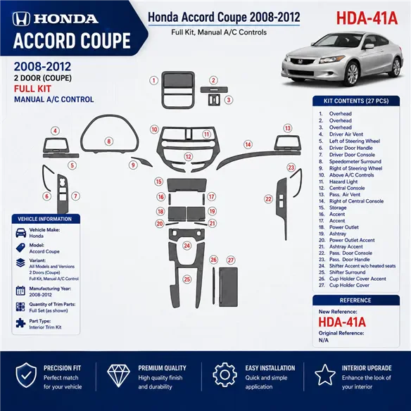 Honda Accord 2008-2012 3D Cockpit Dekor Interieurleisten Set Full Set / as shown in product diagram-teilig