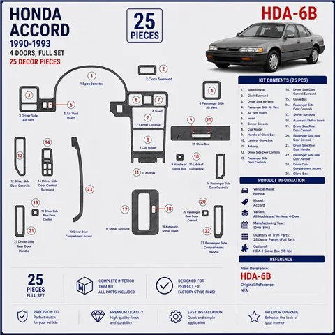 Honda Accord 1990-1993 3D Cockpit Dekor Interieurleisten Set 22-teilig