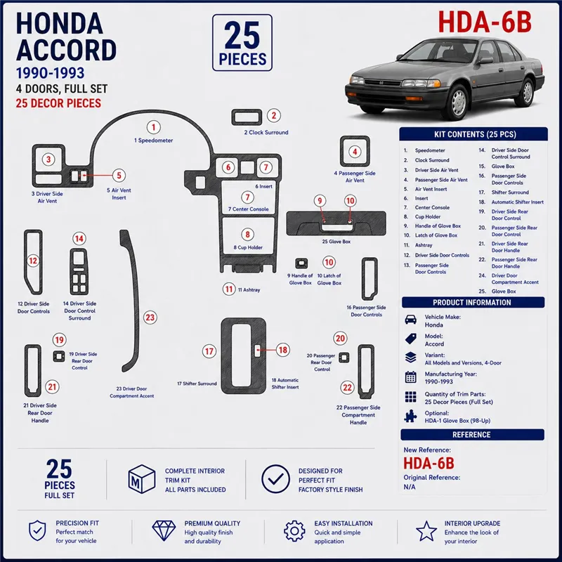 Honda Accord 1990-1993 3D Cockpit Dekor Interieurleisten Set 22-teilig