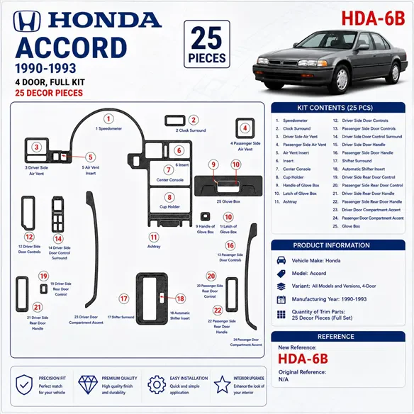 Honda Accord 1990-1993 3D Cockpit Dekor Interieurleisten Set 25-teilig