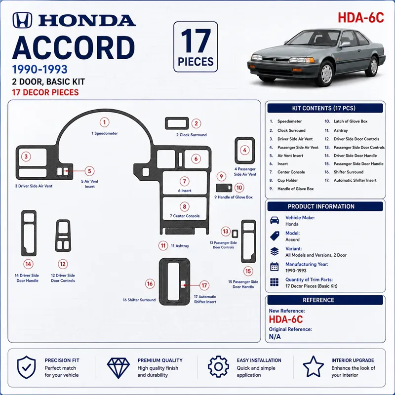 Honda Accord 1990-1993 3D Cockpit Dekor Interieurleisten Set 17-teilig