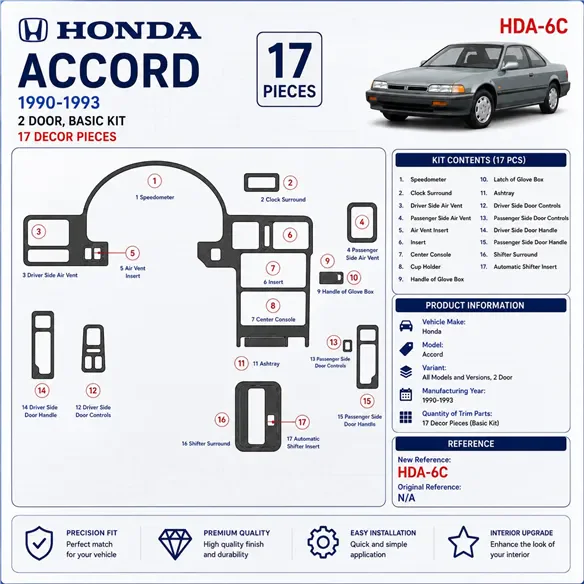Honda Accord 1990-1993 3D Cockpit Dekor Interieurleisten Set 17-teilig