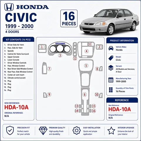 Honda Civic 1999-2000 3D Cockpit Dekor Interieurleisten Set 16-teilig