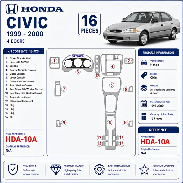 Honda Civic 1999-2000 3D Cockpit Dekor Interieurleisten Set 16-teilig