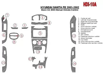 Hyundai Santa Fe 2001-2002 Grundset, With Manual Gearbox, Climate Control, 16 Parts set BD innenausstattung armaturendekor cockp