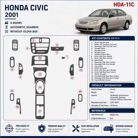 Honda Civic 2001-2001 3D Cockpit Dekor Interieurleisten Set 20-teilig