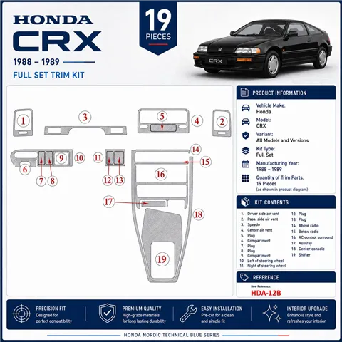 Honda CRX 1988-1989 3D Cockpit Dekor Interieurleisten Set Full Set / as shown in product diagram-teilig