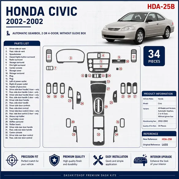 Honda Civic 2002-2002 3D Cockpit Dekor Interieurleisten Set 34-teilig