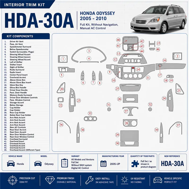 Honda Odyssey 2005-heute 3D Cockpit Dekor Interieurleisten Set Full Set / as shown in product diagram-teilig
